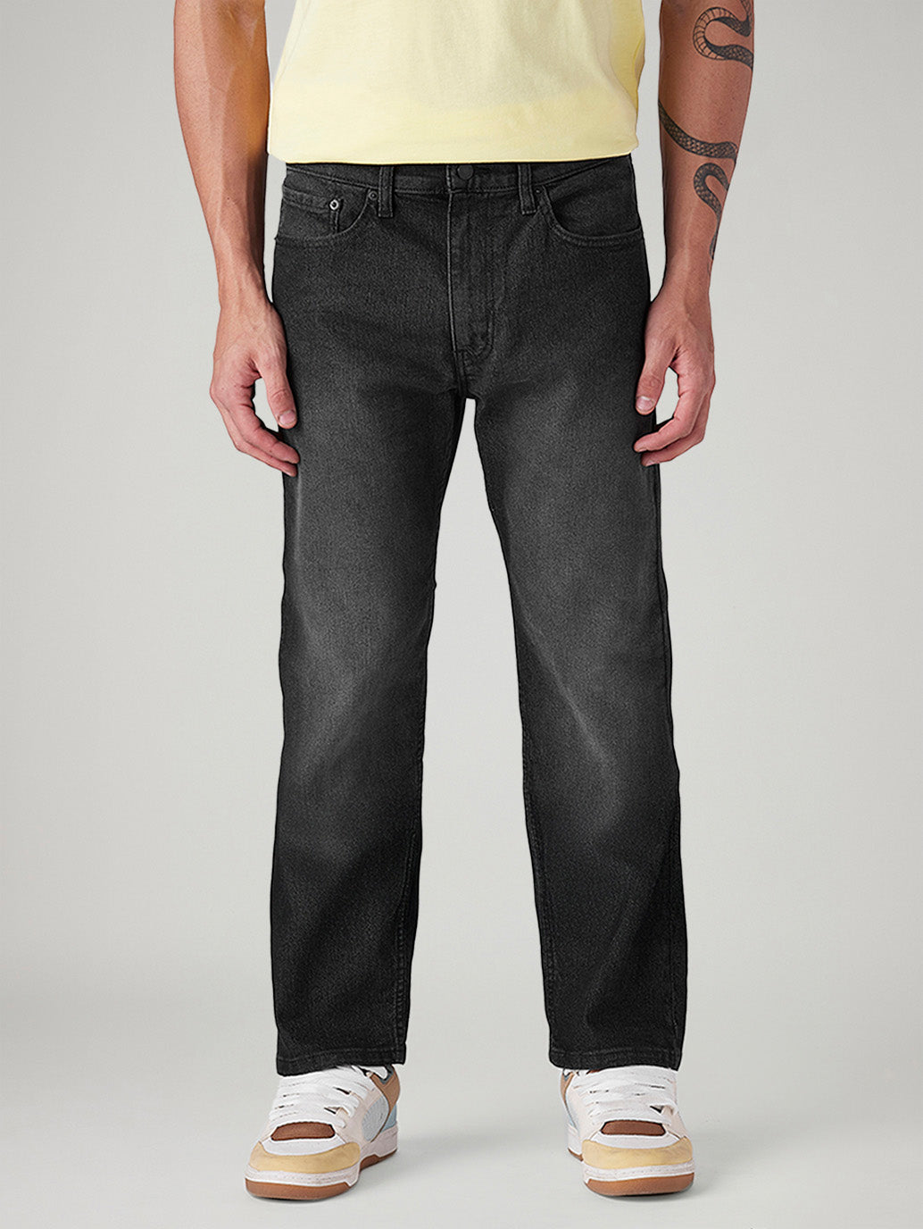 Men's 505 Black Straight Fit Mid Rise Jeans