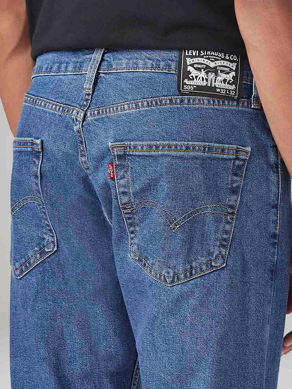 Men's 505 Blue Straight Fit Mid Rise Jeans