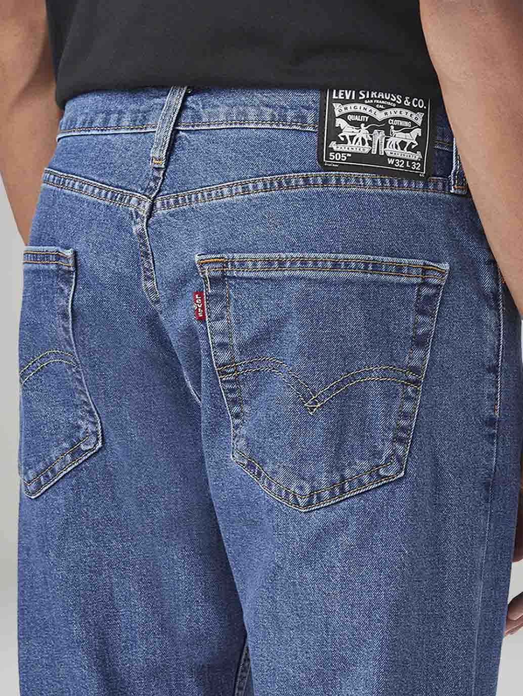Men's 505 Blue Straight Fit Mid Rise Jeans