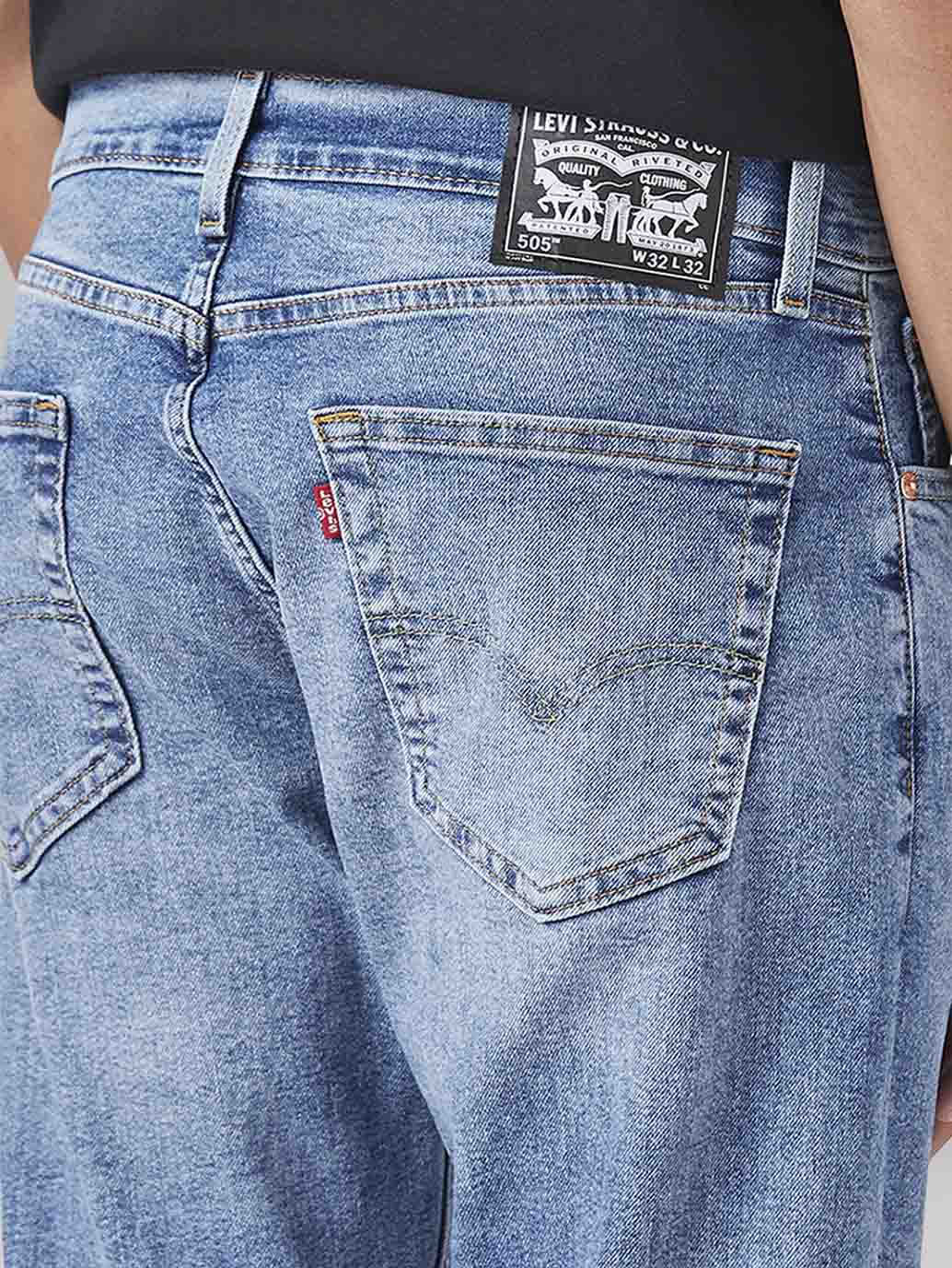 Men's 505 Light Blue Straight Fit Mid Rise Jeans