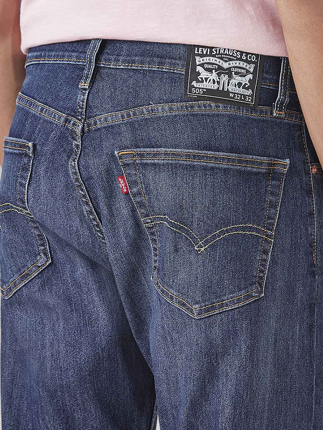 Men's 505 Blue Straight Fit Mid Rise Jeans