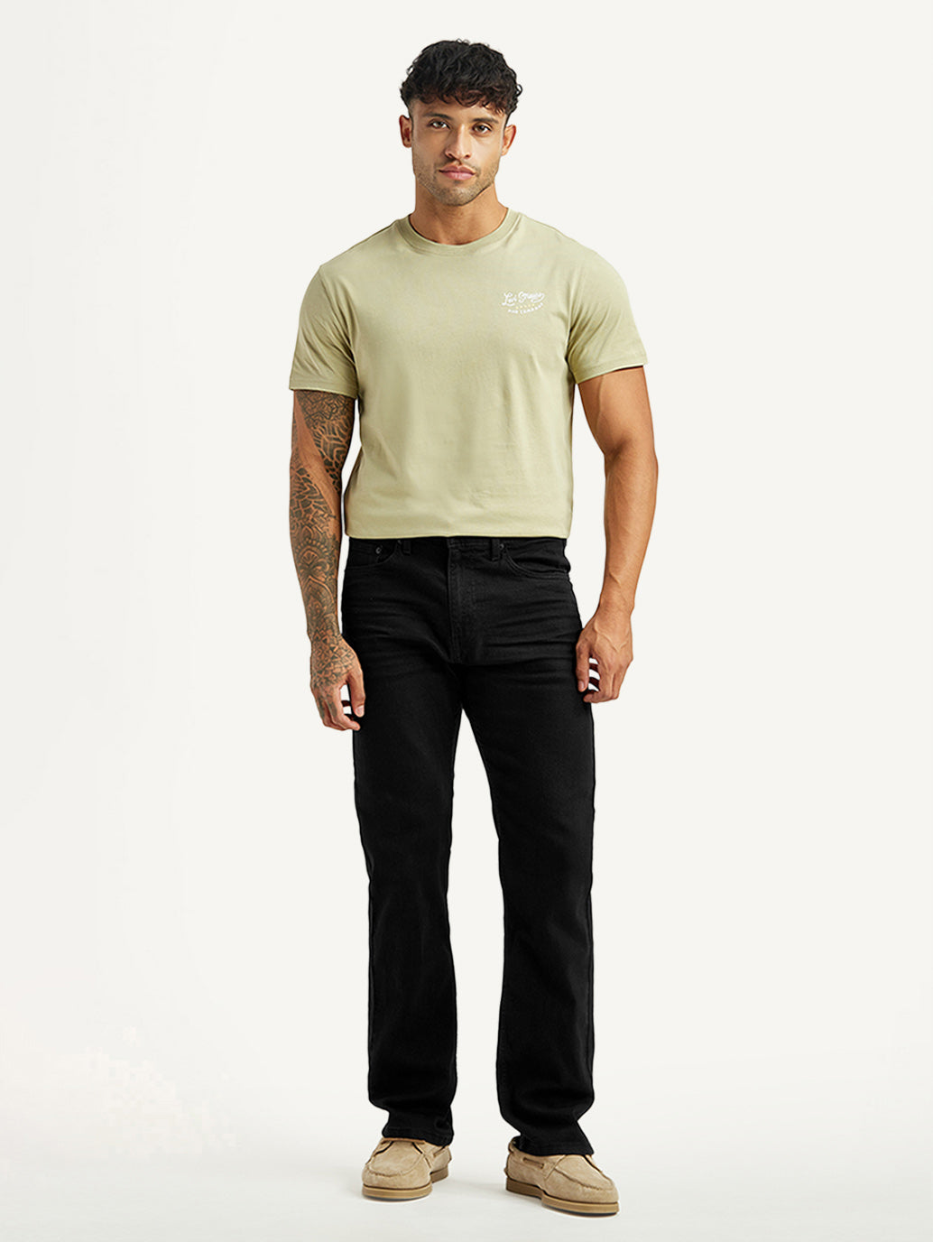 Men's 505 Black Straight Fit Mid Rise Jeans