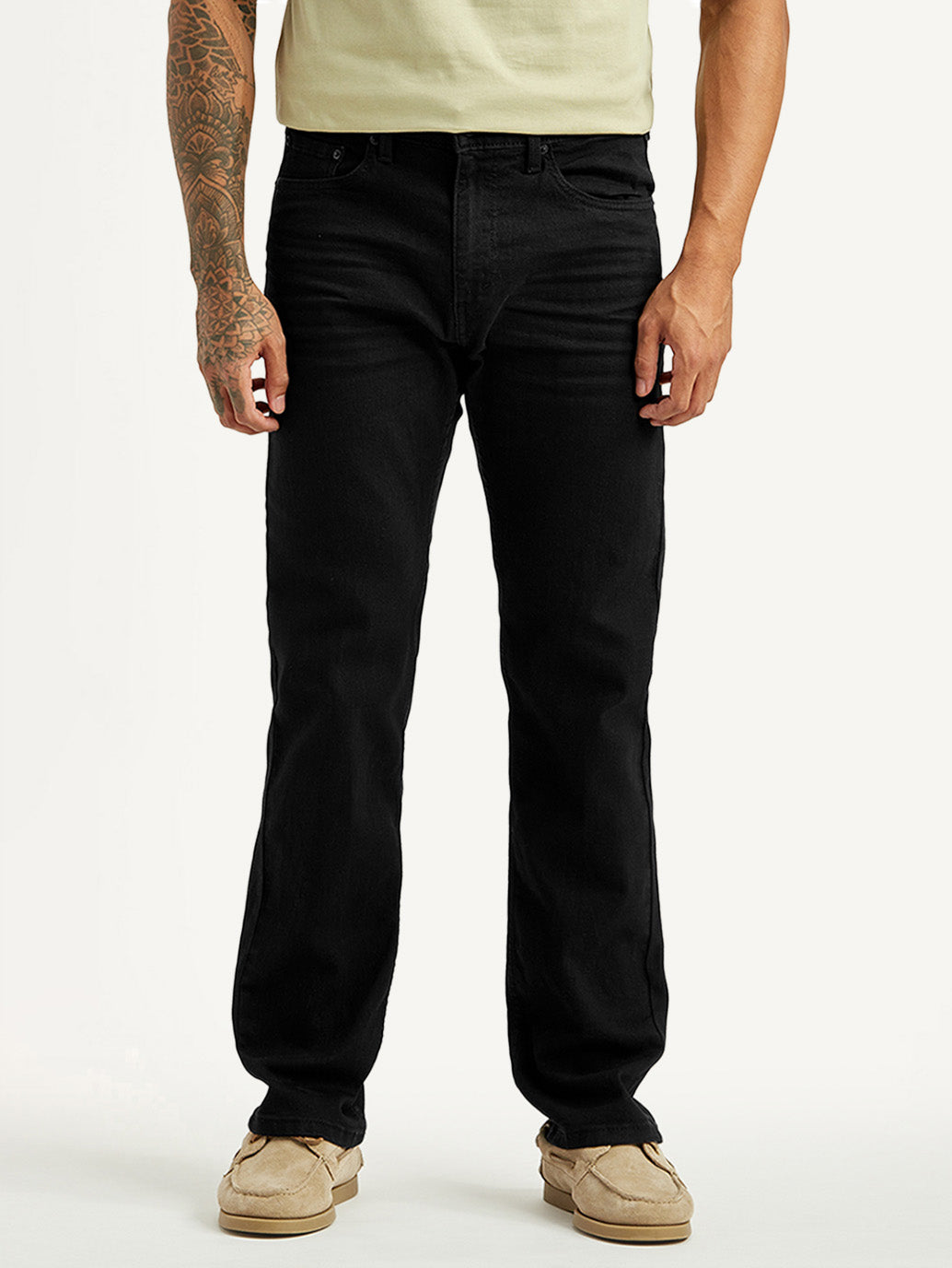 Men's 505 Black Straight Fit Mid Rise Jeans