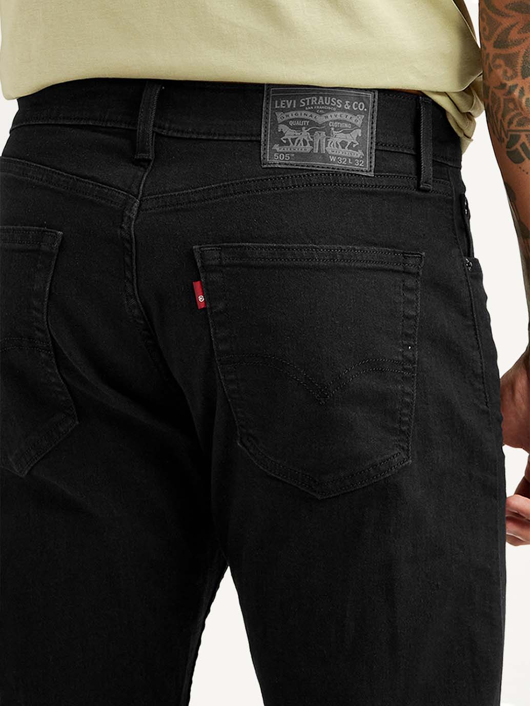Men's 505 Black Straight Fit Mid Rise Jeans