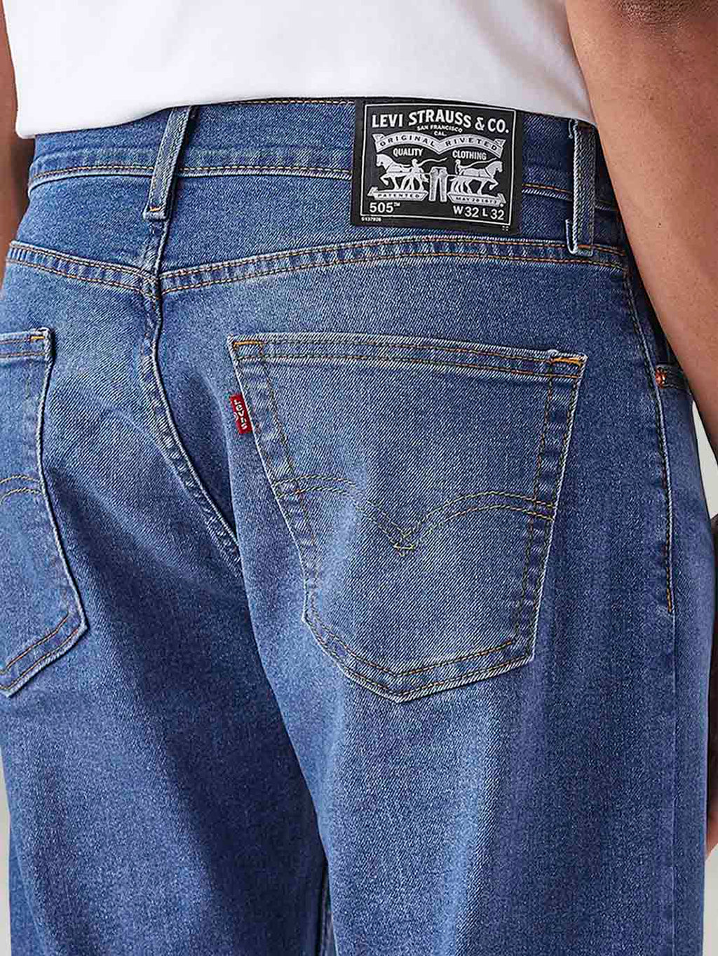 Men's 505 Blue Straight Fit Mid Rise Jeans