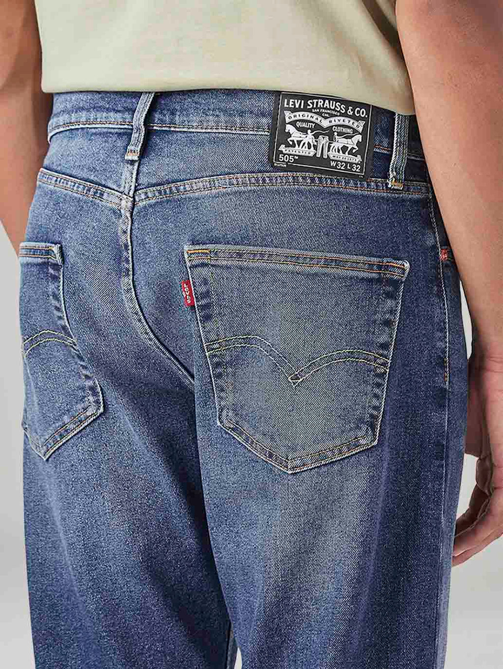 Men's 505 Blue Straight Fit Mid Rise Jeans
