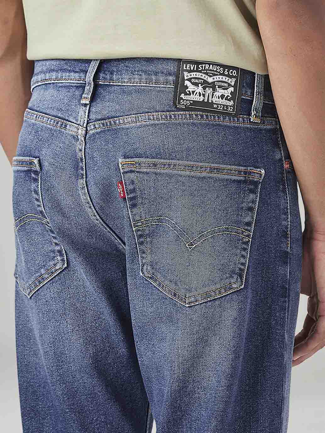 Men's 505 Blue Straight Fit Mid Rise Jeans