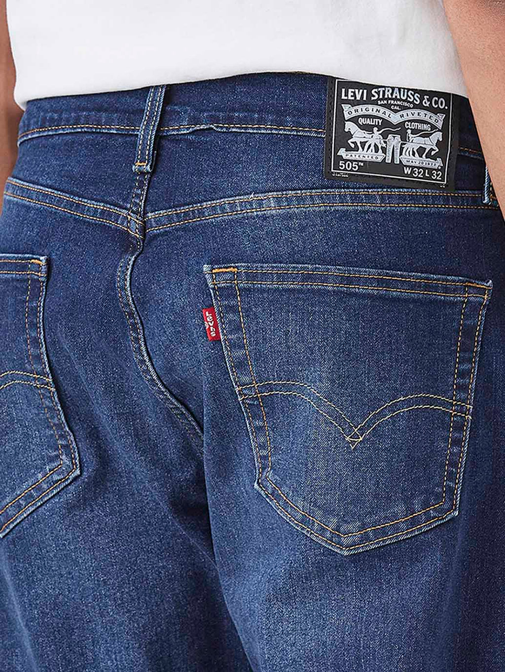 Men's 505 Blue Straight Fit Mid Rise Jeans
