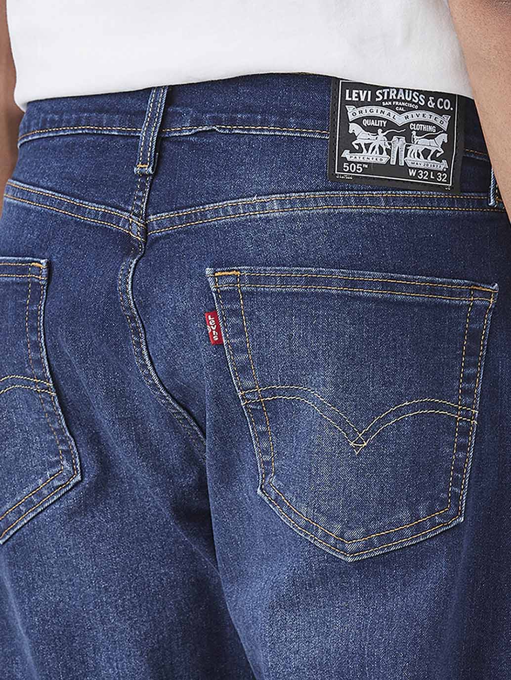 Men's 505 Blue Straight Fit Mid Rise Jeans