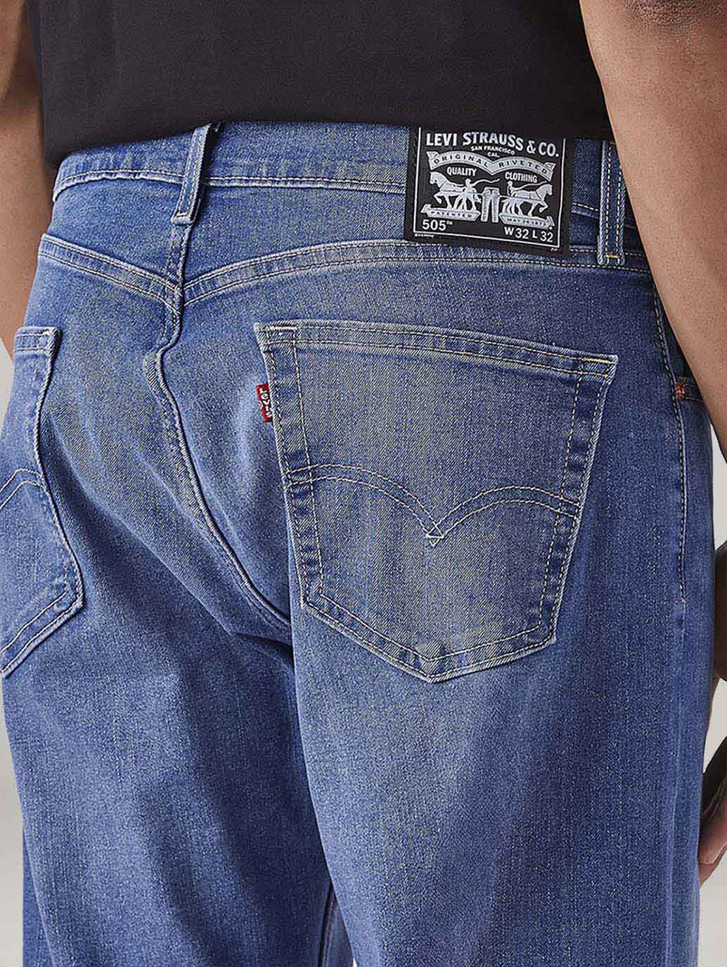 Men's 505 Blue Straight Fit Mid Rise Jeans