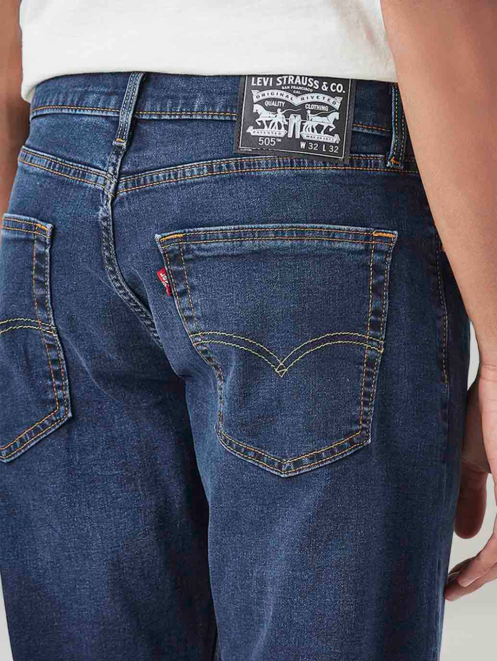 Men's 505 Blue Straight Fit Mid Rise Jeans