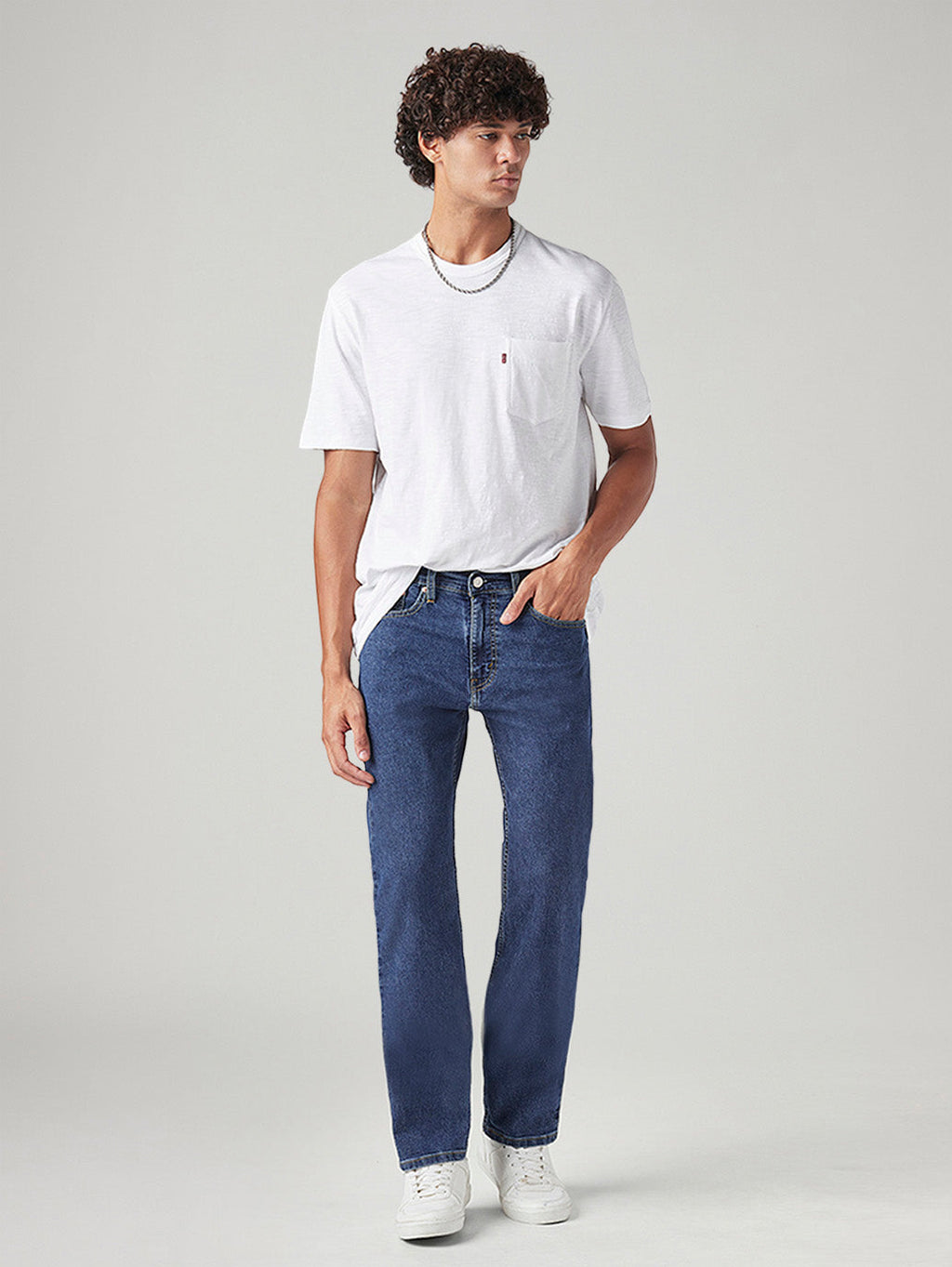 Men's 505 Blue Straight Fit Mid Rise Jeans