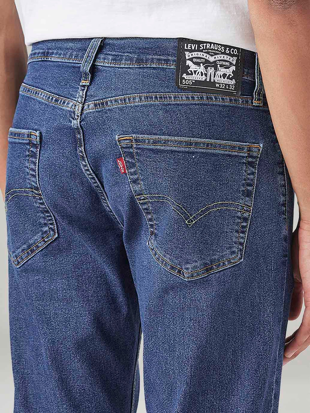 Men's 505 Blue Straight Fit Mid Rise Jeans