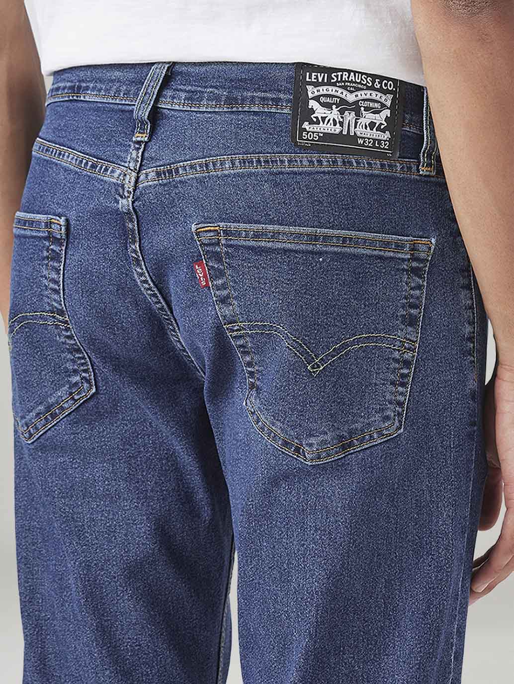 Men's 505 Blue Straight Fit Mid Rise Jeans