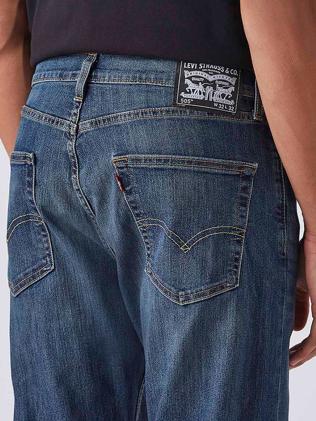 Men's 505 Blue Straight Fit Mid Rise Jeans