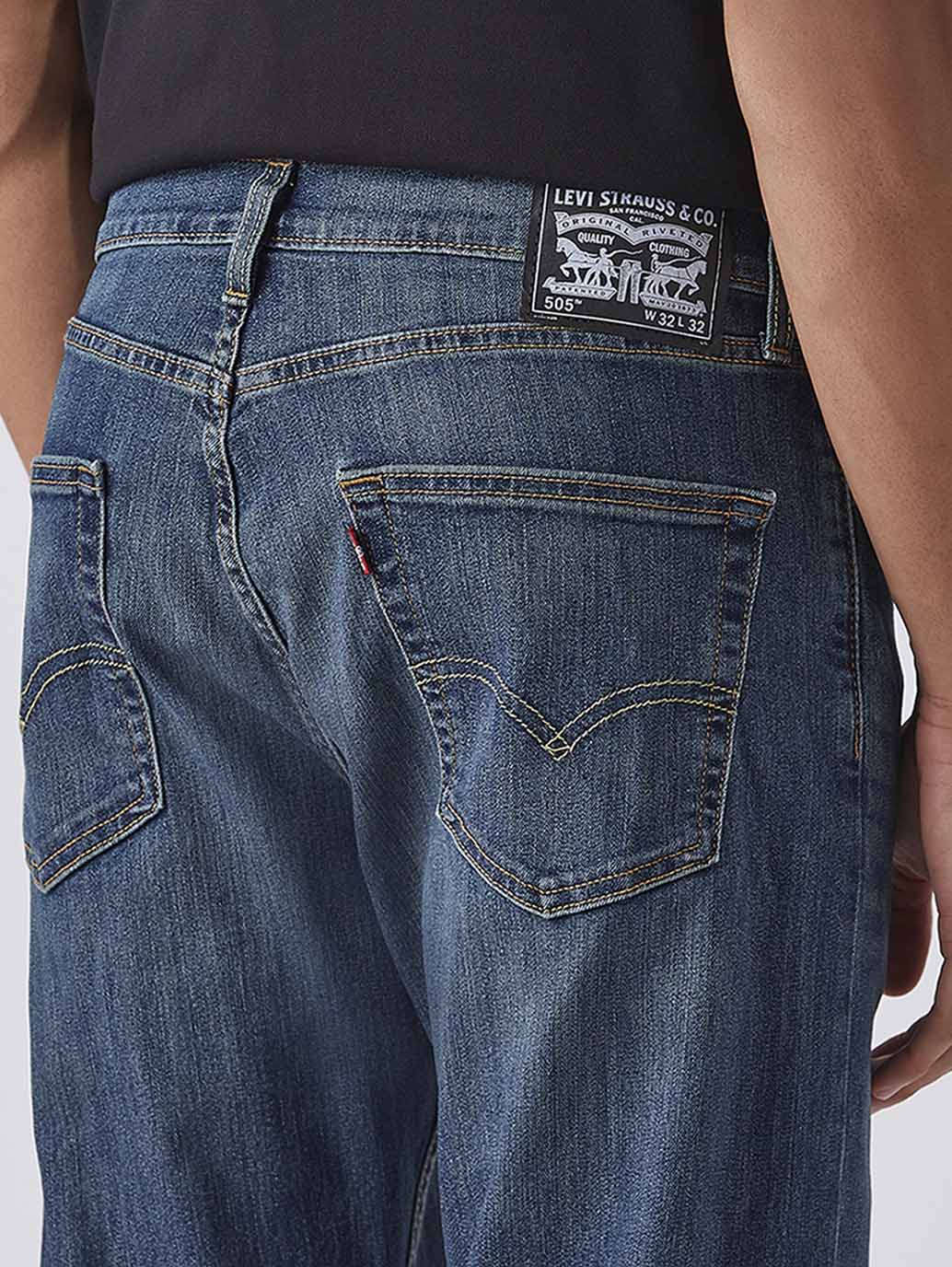 Men's 505 Blue Straight Fit Mid Rise Jeans