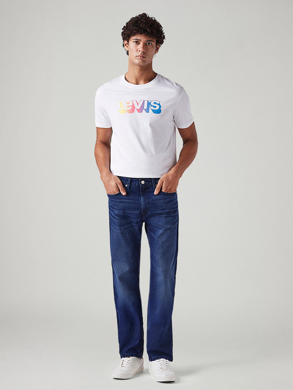 Men's 505 Blue Straight Fit Mid Rise Jeans