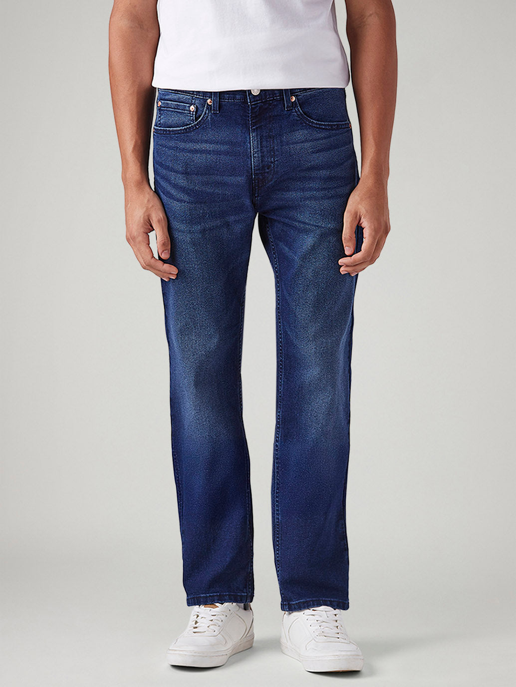 Men's 505 Blue Straight Fit Mid Rise Jeans