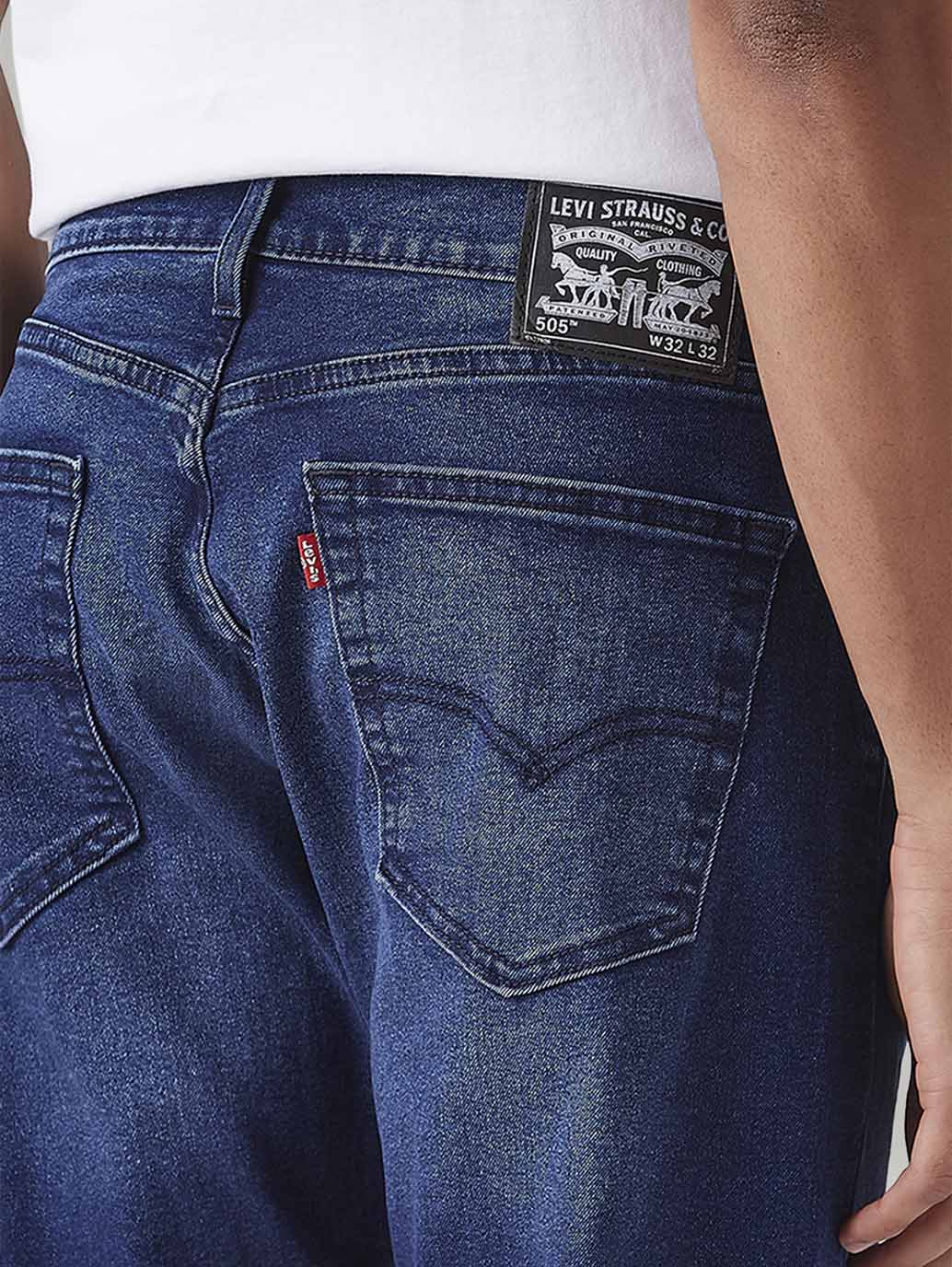 Men's 505 Blue Straight Fit Mid Rise Jeans