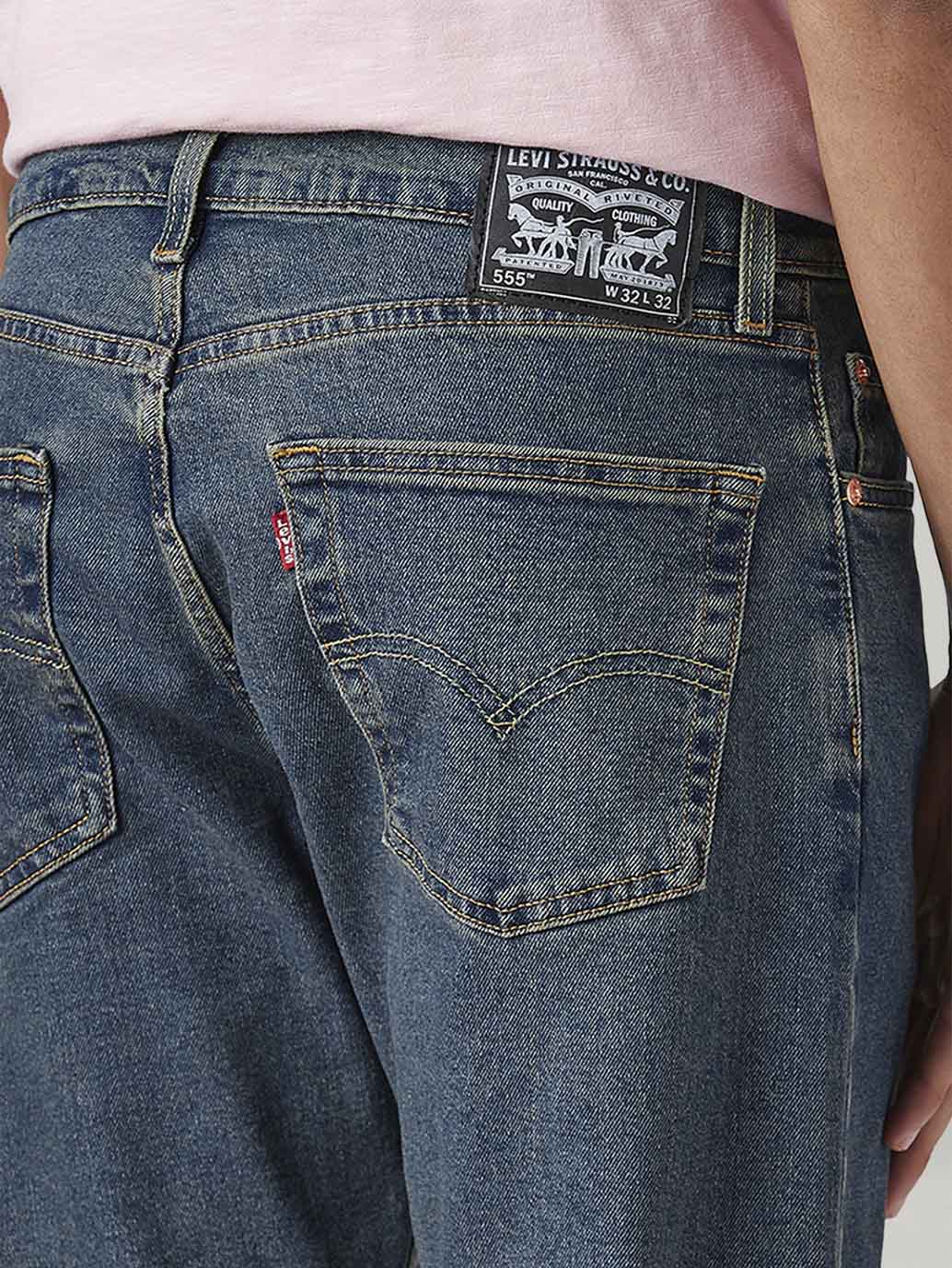 Men's 555 Blue Relaxed Straight Fit Mid Rise Tinted Jeans