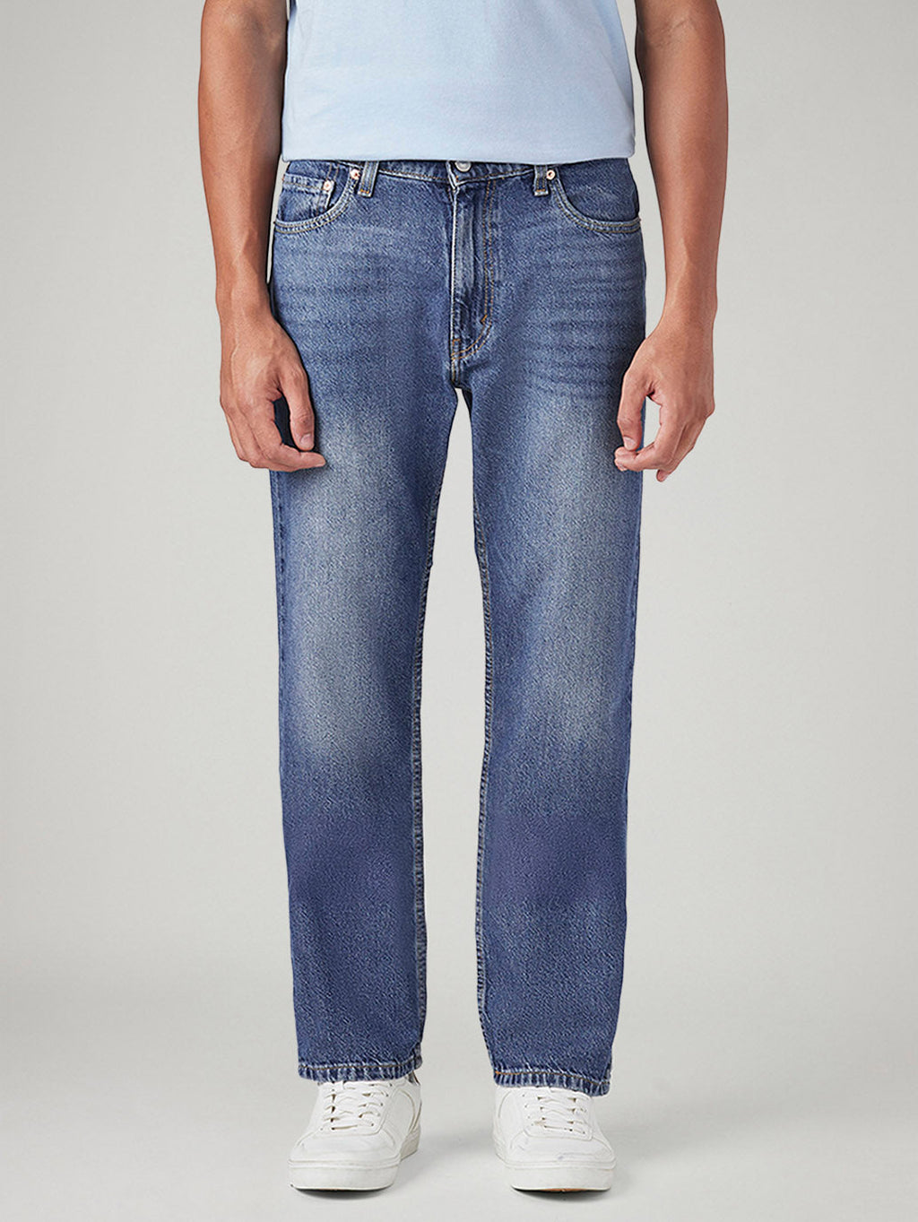 Men's 555 Blue Relaxed Straight Fit Mid Rise Jeans