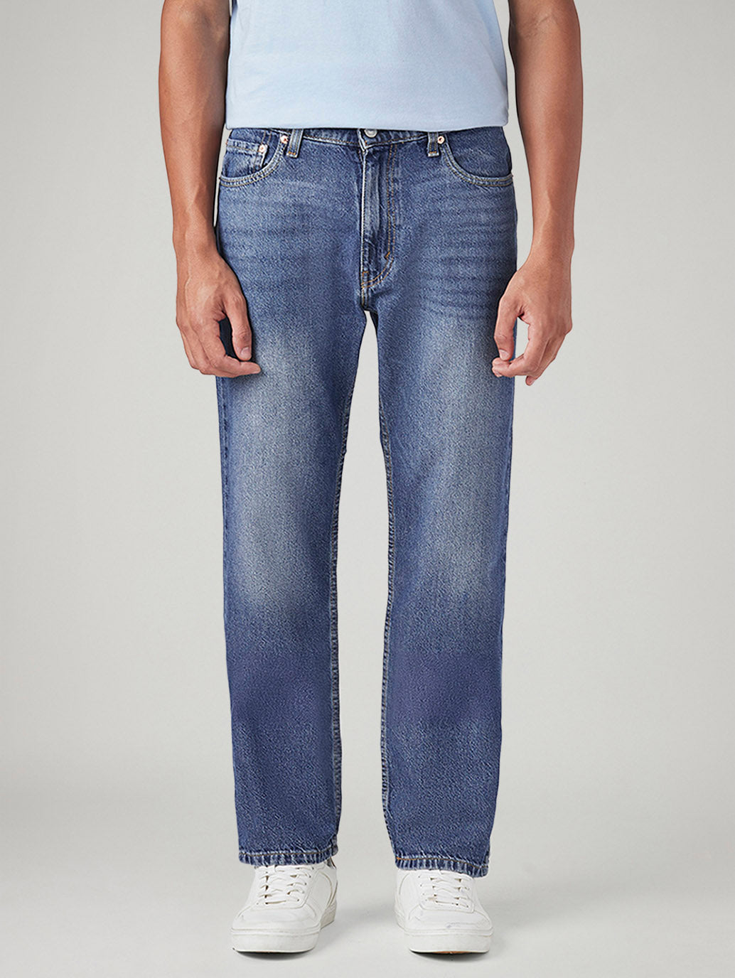 Men's 555 Blue Relaxed Straight Fit Mid Rise Jeans