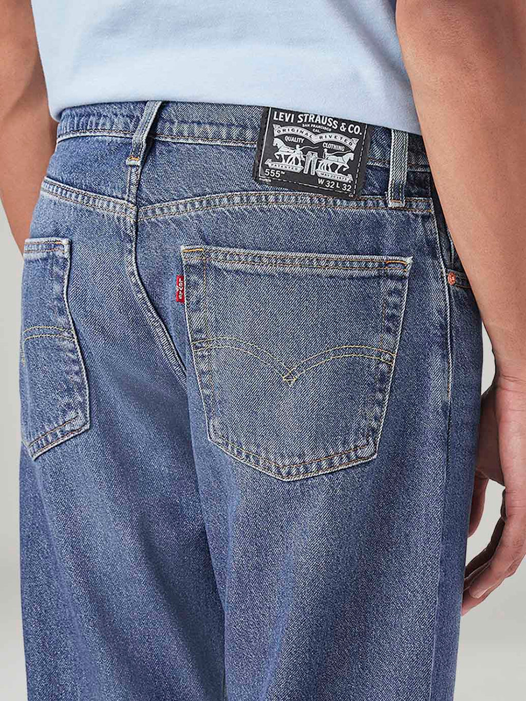 Men's 555 Blue Relaxed Straight Fit Mid Rise Jeans