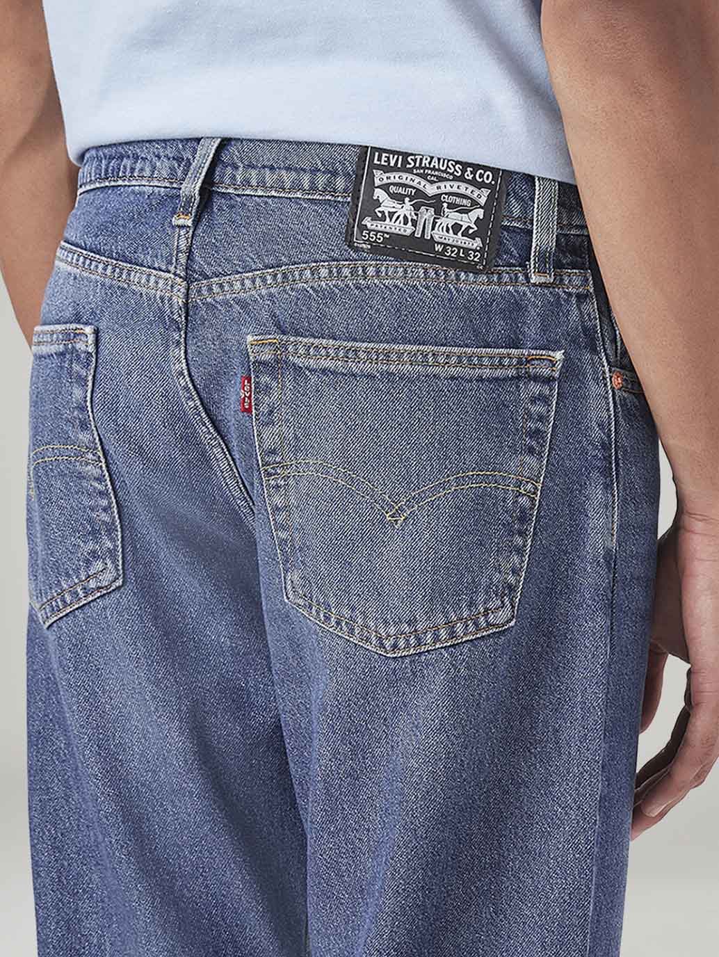 Men's 555 Blue Relaxed Straight Fit Mid Rise Jeans