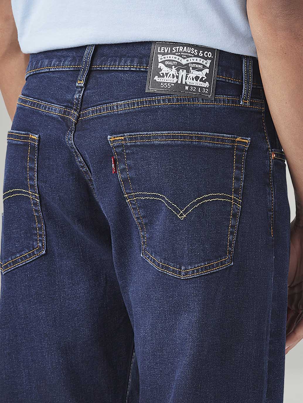 Men's 555 Dark Blue Relaxed Straight Fit Mid Rise Jeans