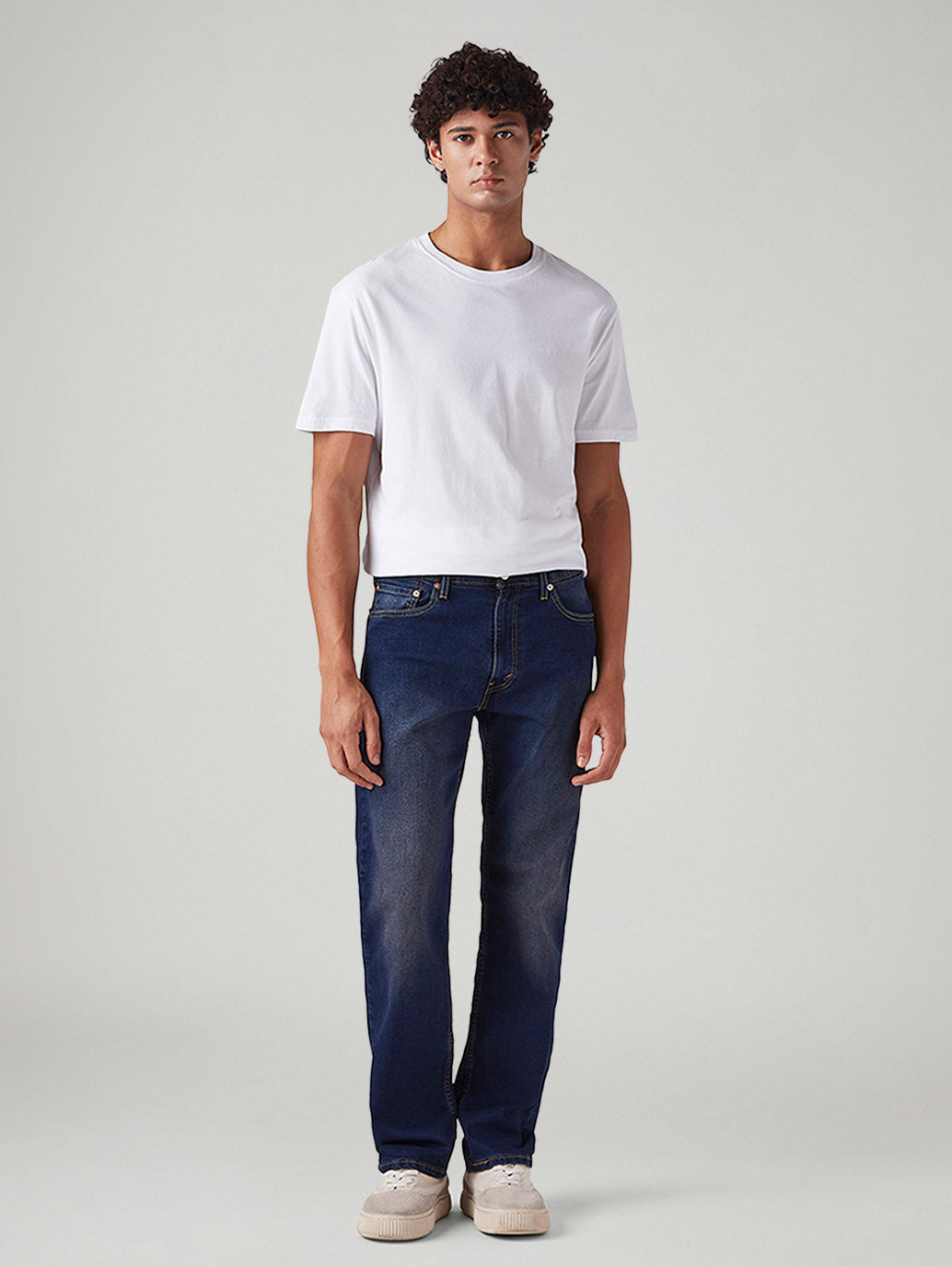 Men's 555 Dark Blue Relaxed Straight Fit Mid Rise Tinted Jeans