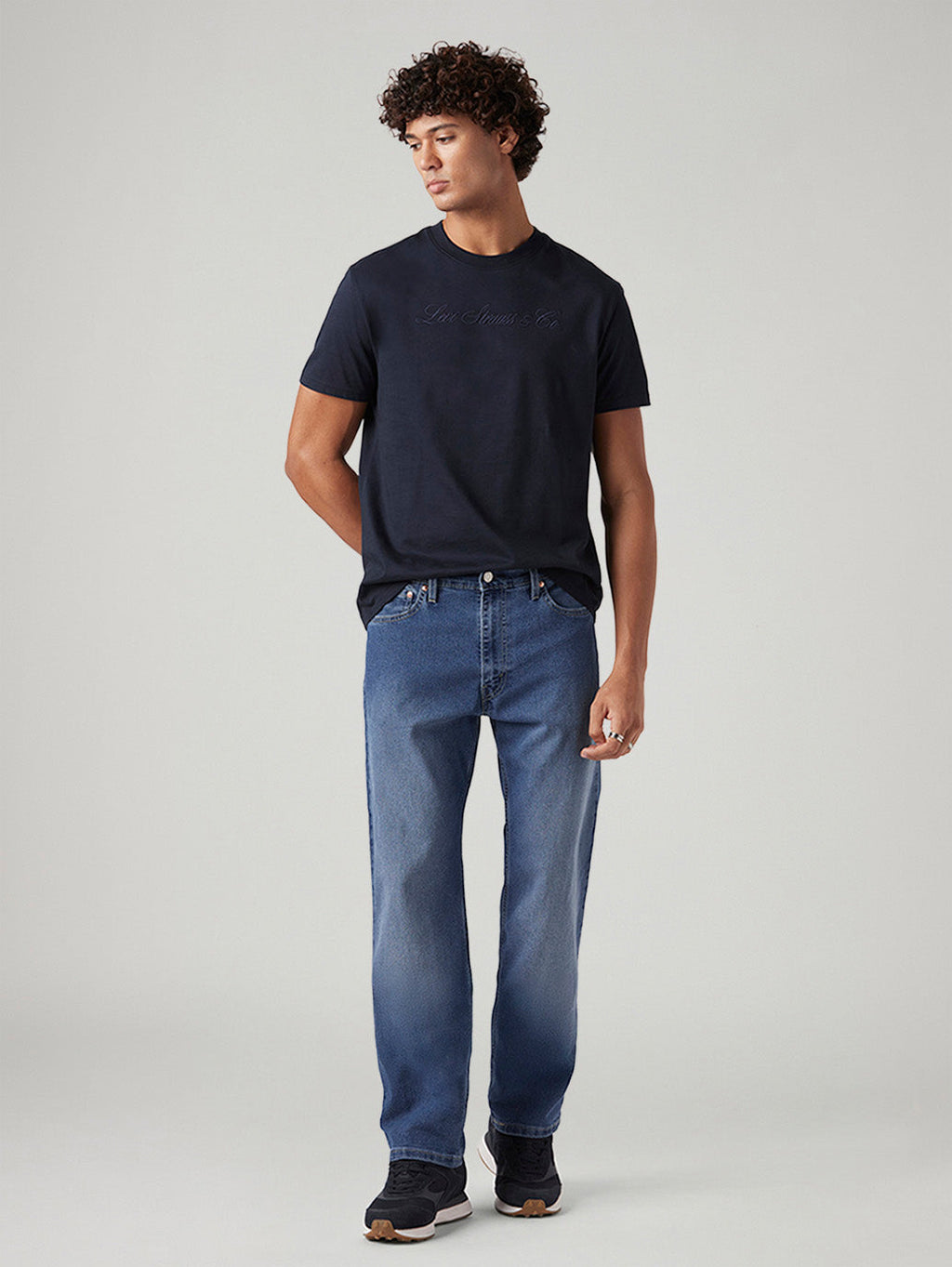 Men's 555 Blue Relaxed Straight Fit Mid Rise Jeans