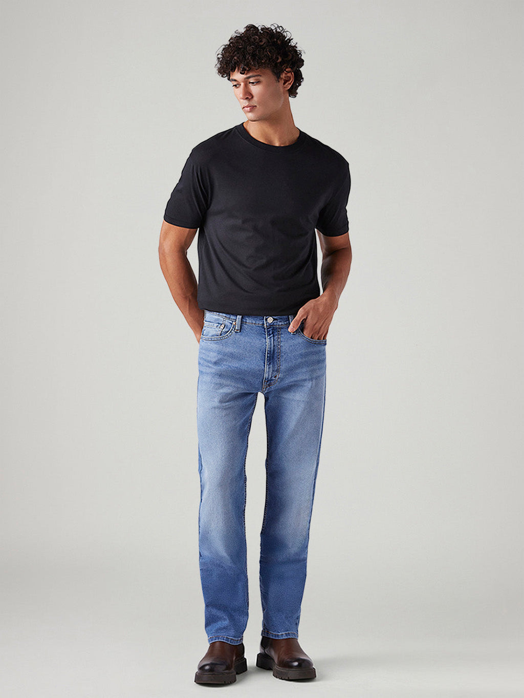 Men's 555 Light Blue Relaxed Straight Fit Mid Rise Jeans