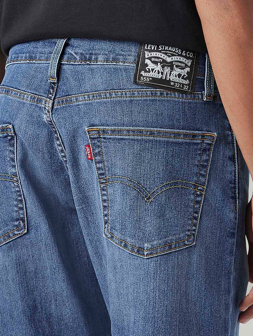 Men's 555 Blue Relaxed Straight Fit Mid Rise Jeans