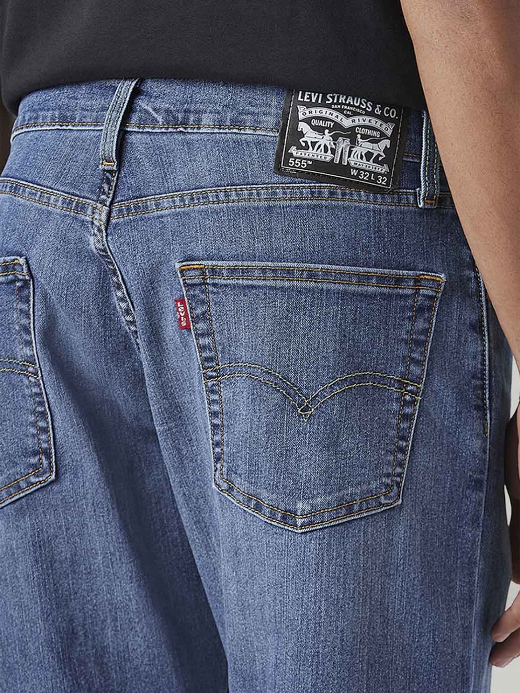 Men's 555 Blue Relaxed Straight Fit Mid Rise Jeans