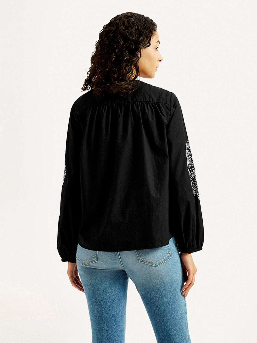 Women's Floral Black V-Neck Top