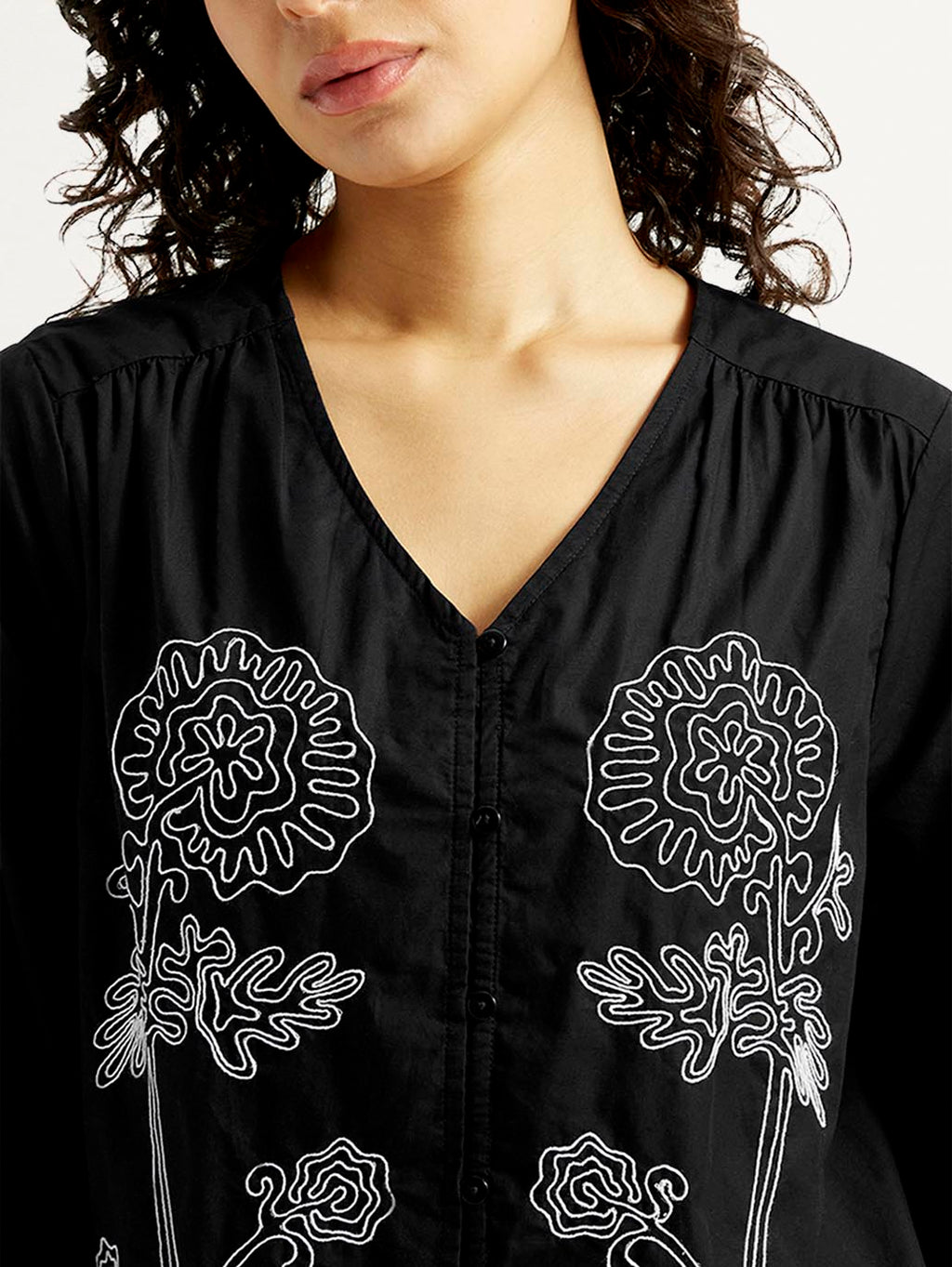 Women's Floral Black V-Neck Top