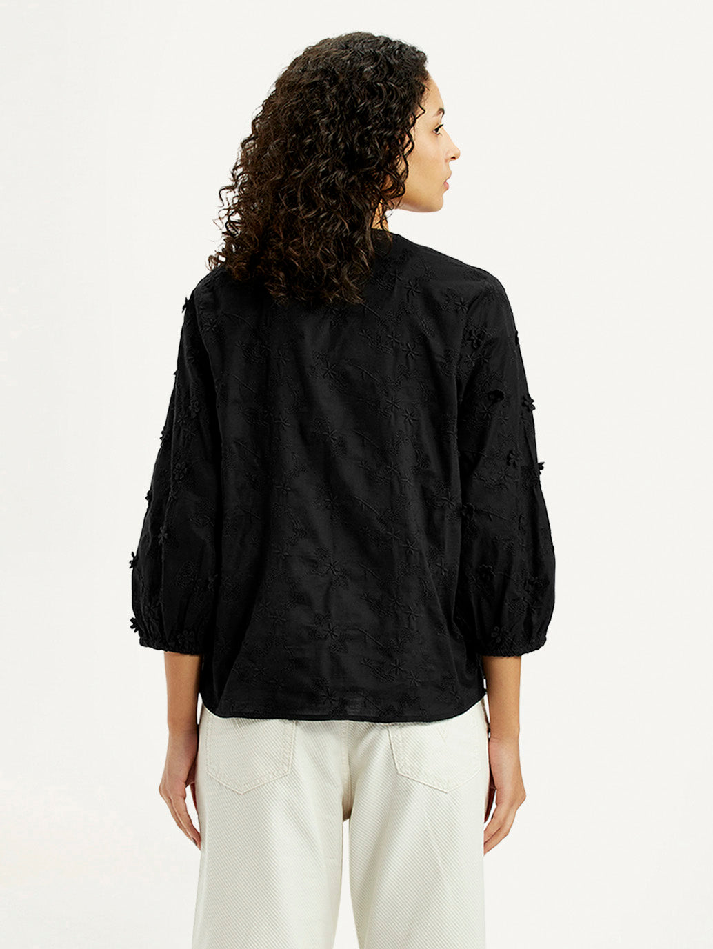 Women's Embroidered Black V-Neck Top