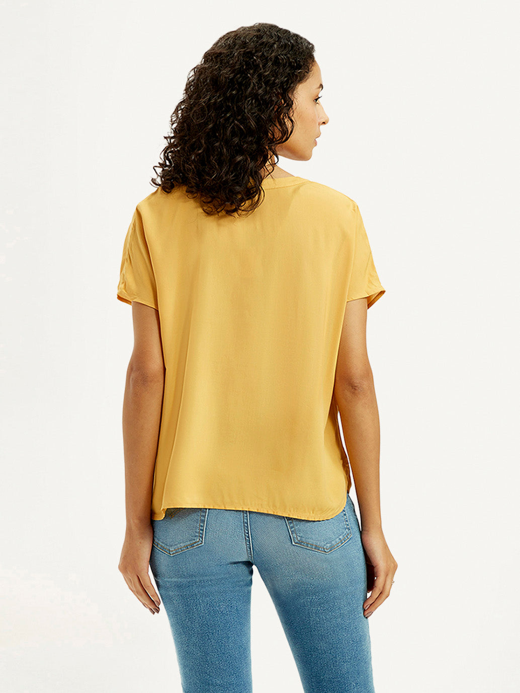 Women's Solid Mustard Split Neck Top