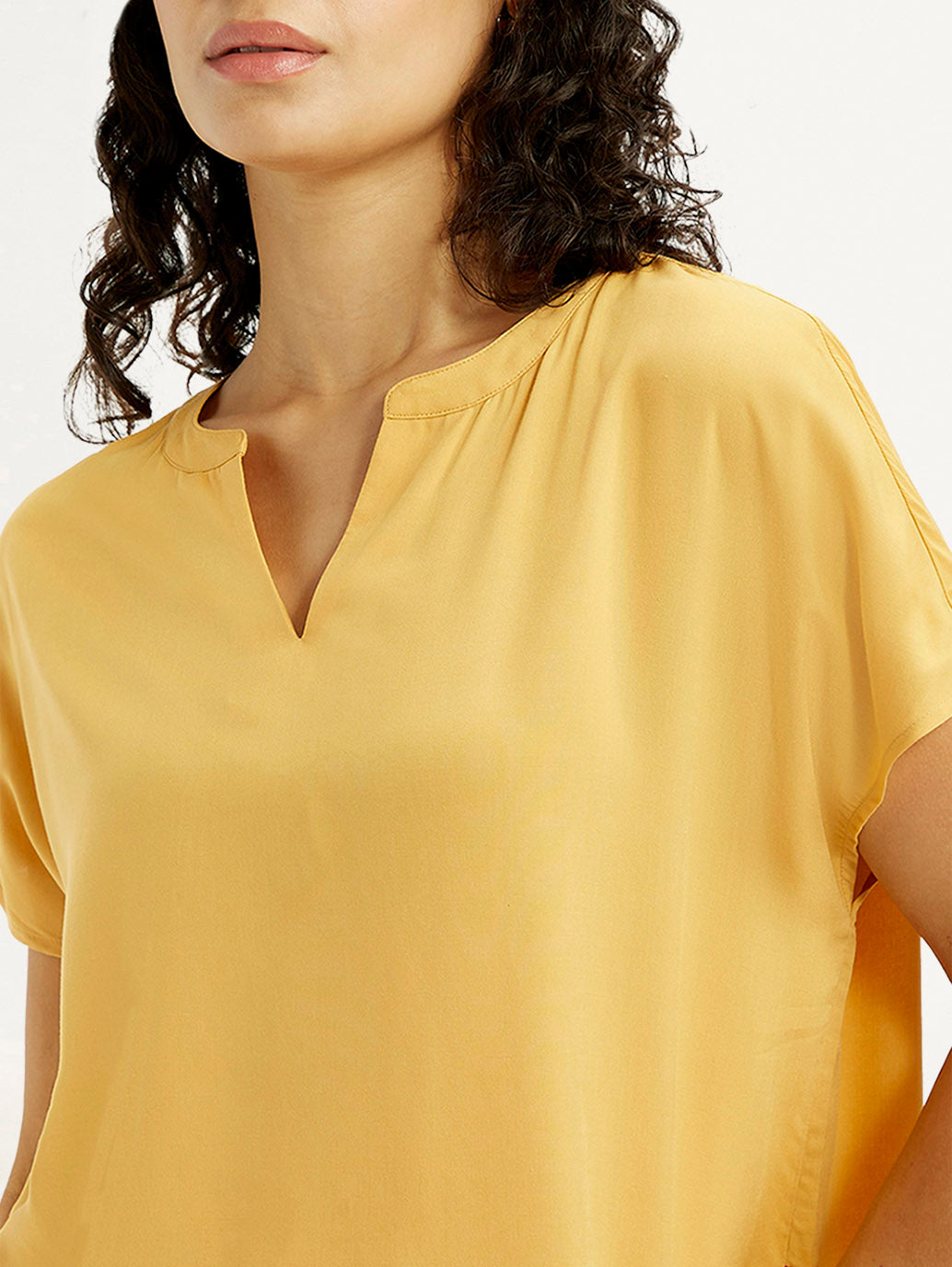 Women's Solid Mustard Split Neck Top