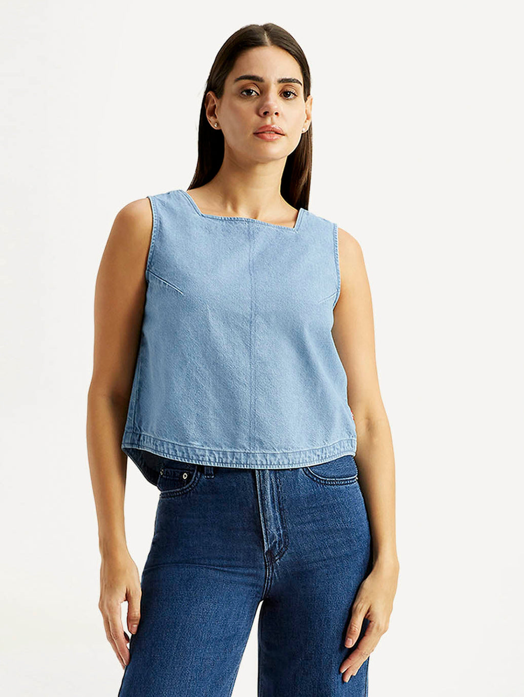 Women's Solid Indigo Square Neck Top
