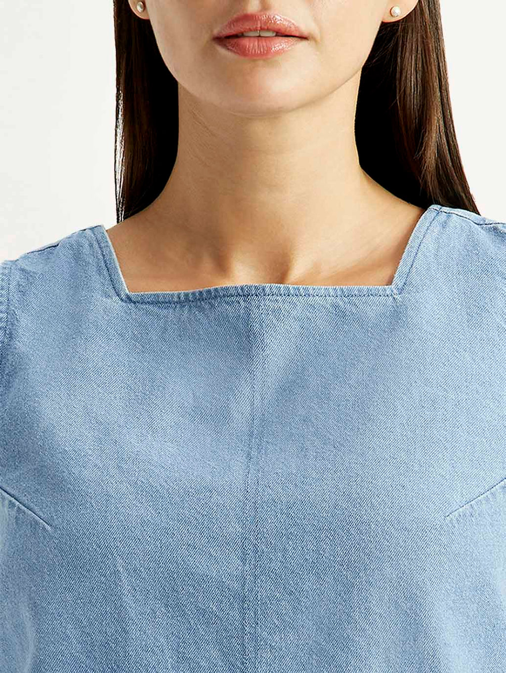Women's Solid Indigo Square Neck Top