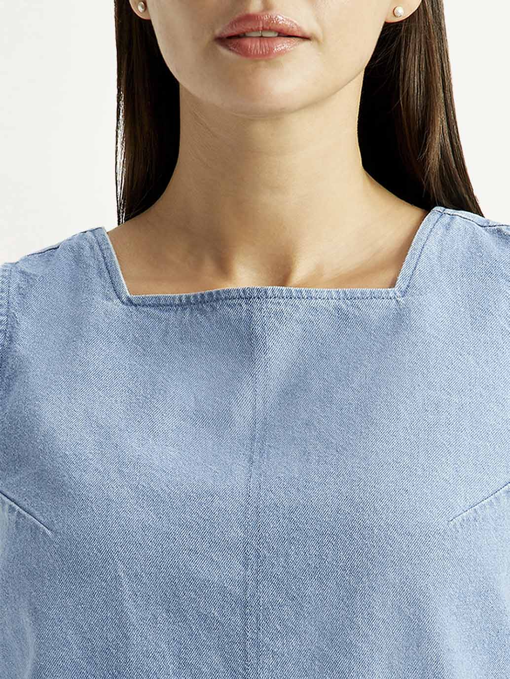 Women's Solid Indigo Square Neck Top