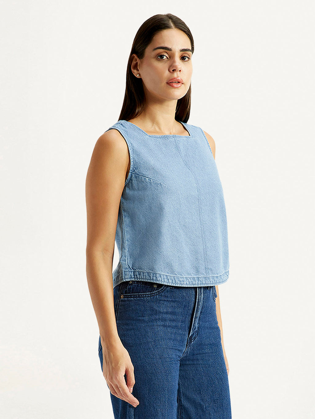 Women's Solid Indigo Square Neck Top