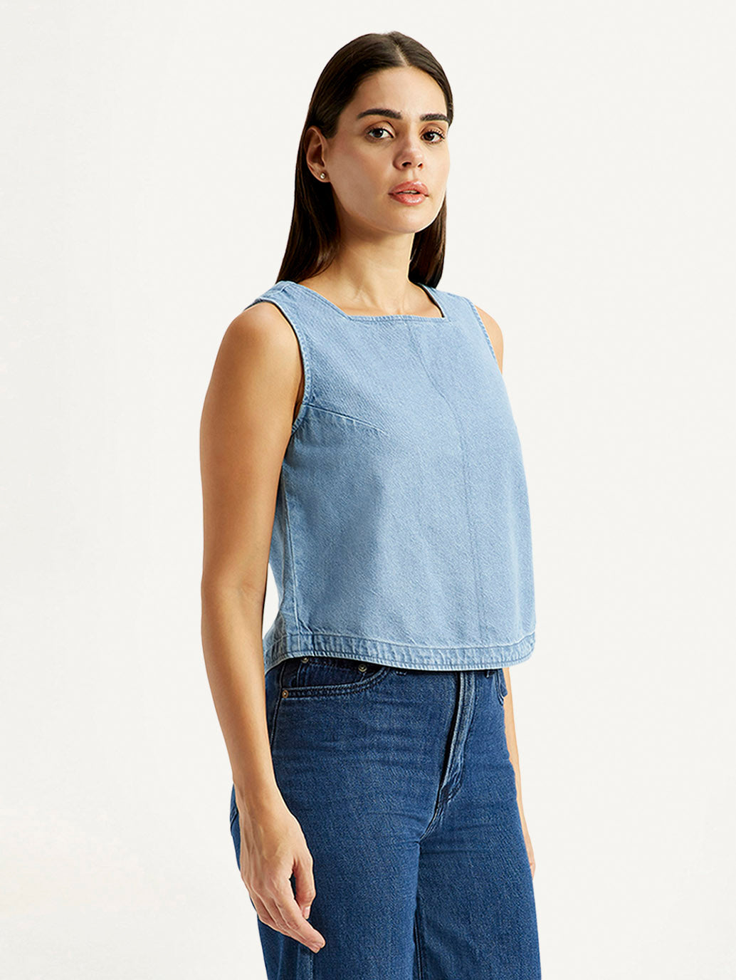 Women's Solid Indigo Square Neck Top