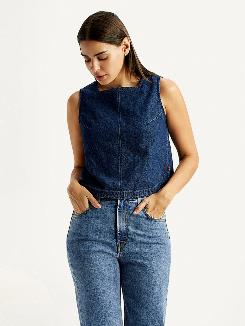 Women's Solid Indigo Square Neck Top