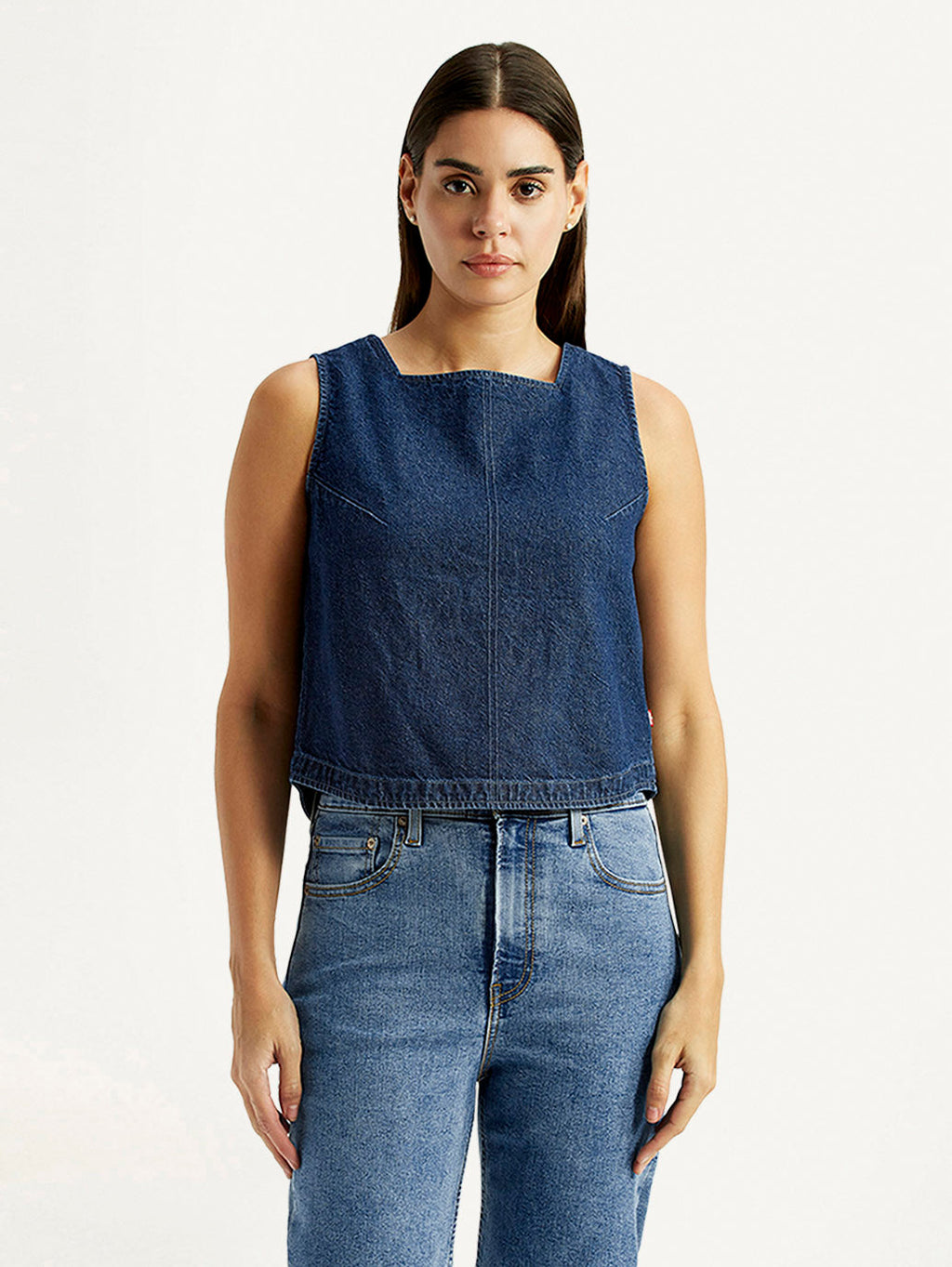 Women's Solid Indigo Square Neck Top
