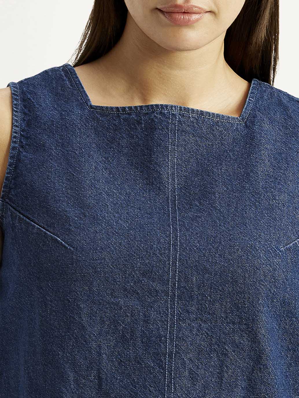 Women's Solid Indigo Square Neck Top