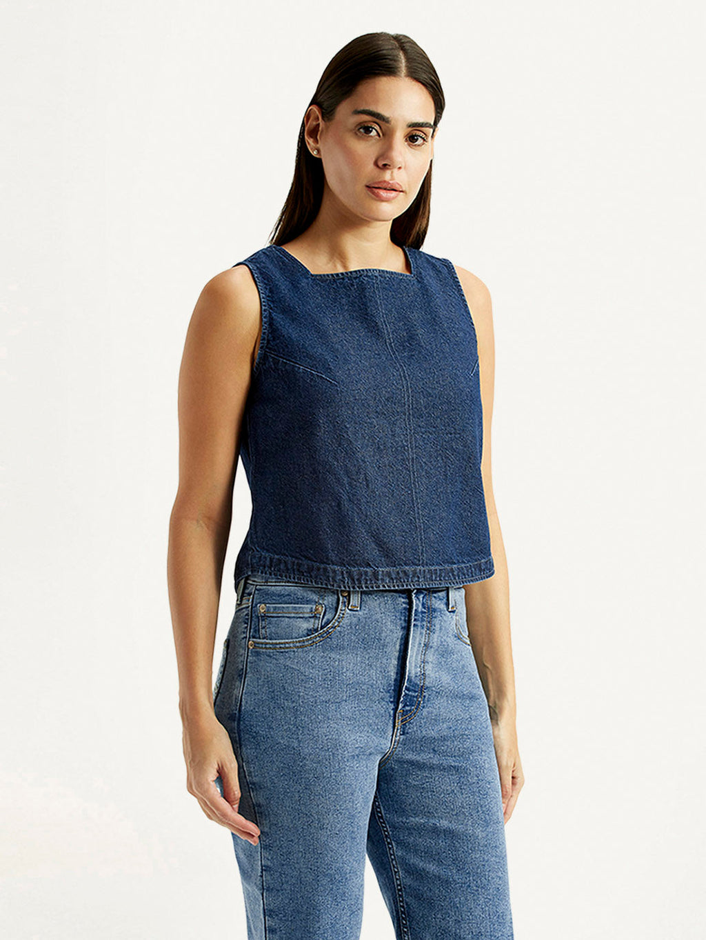 Women's Solid Indigo Square Neck Top