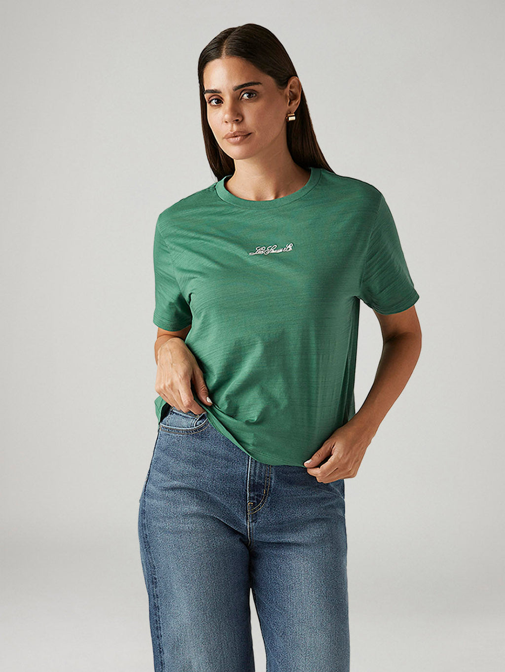Women's Solid Green Relaxed Fit T-shirt
