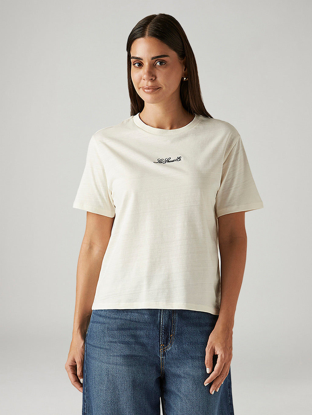 Women's Solid Off-White Relaxed Fit T-shirt